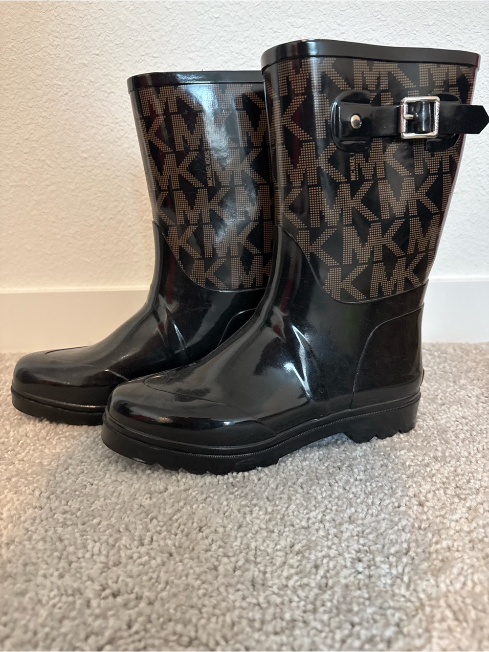 Michael Kors Black & Brown Logo Women Rain Boots